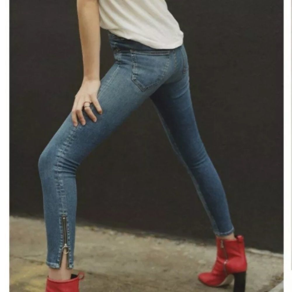 Rag and Bone Model 0-Ring Zip Skinny Stretch Dark Blue Wash Ankle Jeans